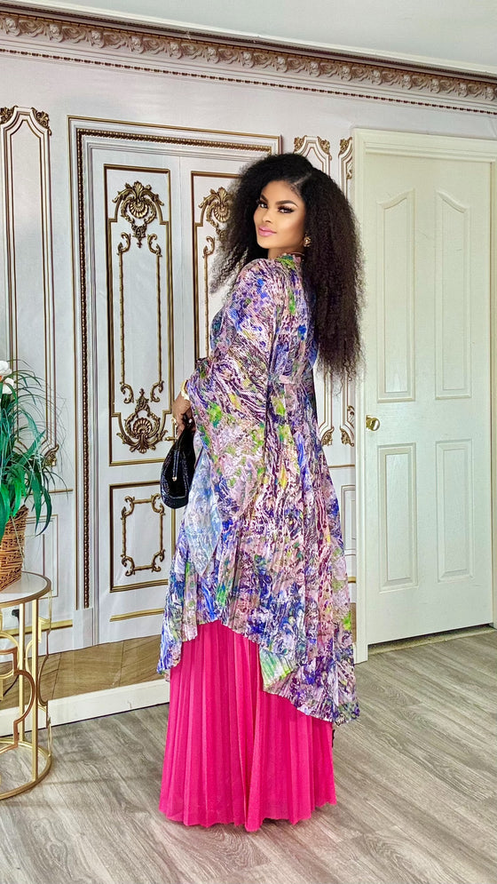 2 piece multi color Painted Bloom MIYAKI Pleated Set(PREORDER)