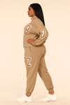 Glam Varsity Sequin Jogger Set(Tan/Back)