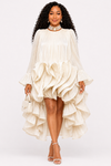 ROYAL CASCADE RUFFLE HIGH-LOW DRESS(Cream)