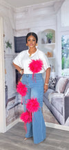 Pink Feather Bloom 2piece Denim Set