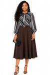 Executive Elegance Bow Midi Dress(Brown)
