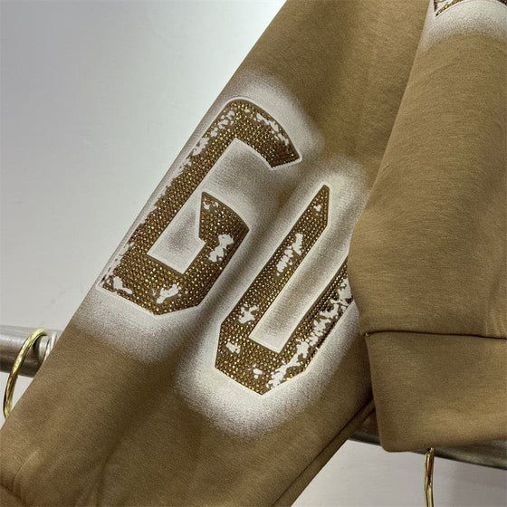 Glam Varsity Sequin Jogger Set(Tan/Back)