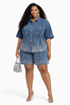 Starlight Luxe Denim Short Set(Medium wash)