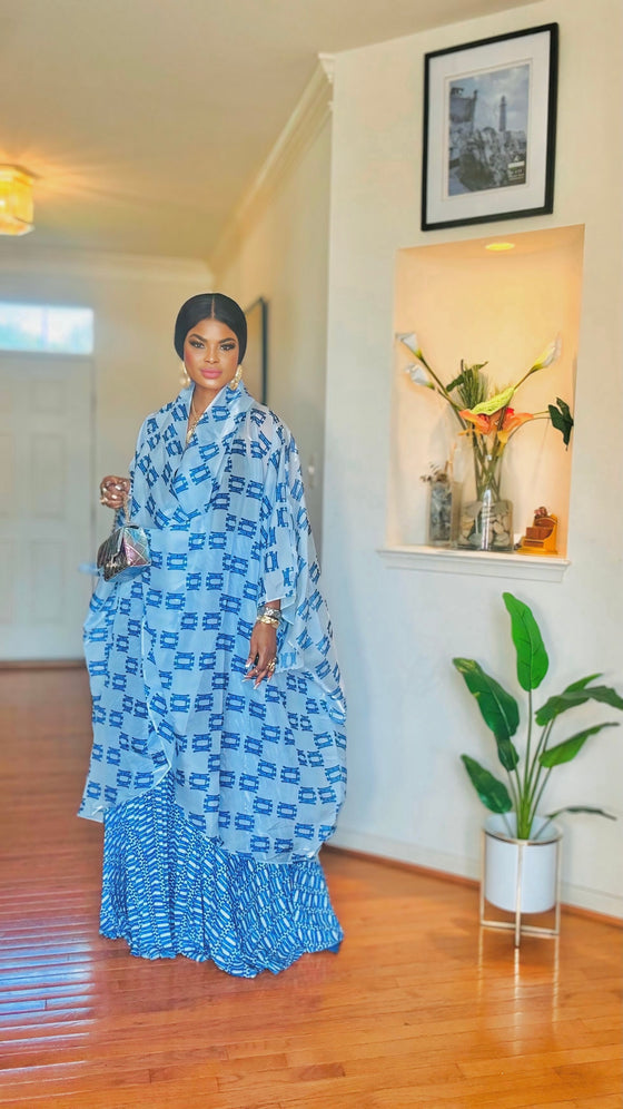 Blue Draped Blouse & Pleated Skirt Set 💙✨