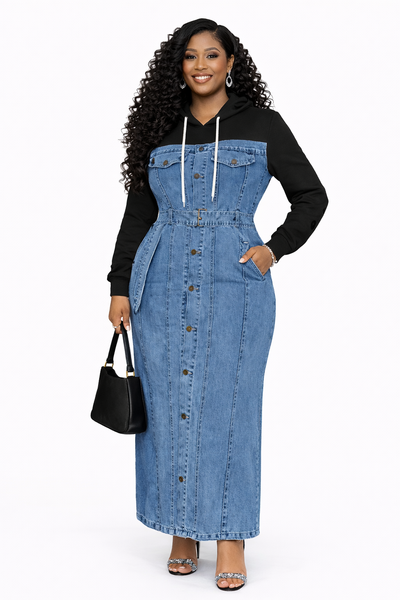 Urban Denim Hoodie Maxi Dress(Black) – Fnfashionworld.com