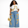 Gold Bow Luxe Top/Denim Set