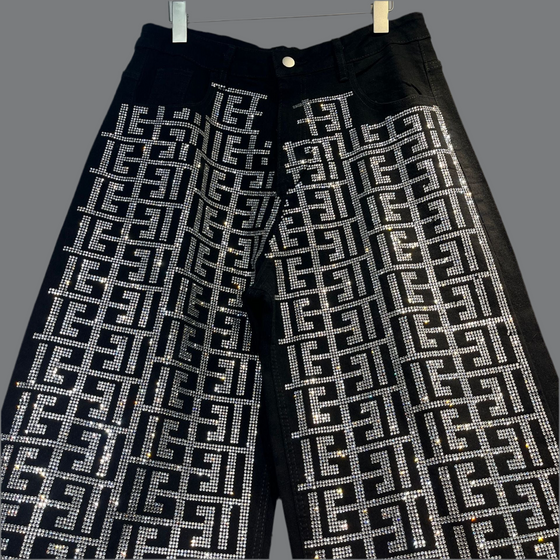 Crystal/ Rhinestone Wide-Leg Denim(Bottom)