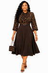 Elegant Grace Bow Midi Dress(Brown)
