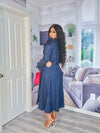 Structured Ruffle Denim Midi Dress