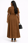 Luxe Draped Belted Maxi Dress(Brown)