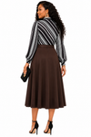 Executive Elegance Bow Midi Dress(Brown)