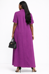 Classic Button-Front Maxi Shirt Dress(purple)