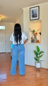 2 PIECE Pearl Bow Rhinestone Denim Set(white/blue)
