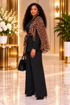 THE WILD ELEGANCE LEOPARD PANT SUIT SET(BLACK)
