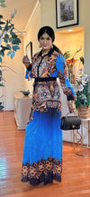 RHINESTONE SHIRT- FLOOR LENGTH MAXI SKIRT SET(ROYAL BLUE)