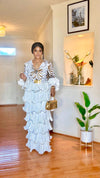 Gold /White Appliqué RhinestonesRuffle Maxi Dress ✨