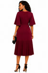 Pleated Elegance Midi Dress(wine)
