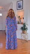 FLORAL BELTED LONGSLEEVE MAXI DRESS(Pink-Blue)