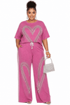 Blush Crystal Heart Luxe Pant Set(Pink)