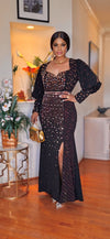 PUFFY/RHINESTONE SIDE SLIT MAXI DRESS(BLACK)