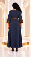Savannah Grace Animal-Print Trim Maxi Dress(Navy)