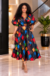 Timeless Charm Wrap Midi Dress(Black Multi)