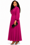 Elegance Belted Maxi Dress(Fuchsia pink)