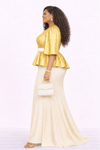 Aurelia Empress Couture Maxi Dress | Luxury Peplum Puff Sleeve Evening Gown(Gold/ivory)