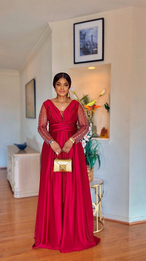 Luxe Aura Couture Floor length dress(WINE RED)