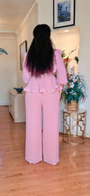 PEPLUM PLEATED 3PCS PANT SET(PINK)