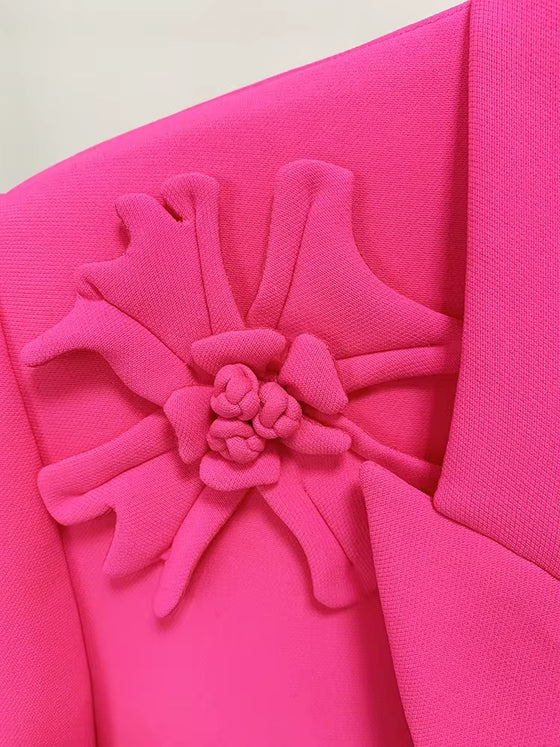 Bold Pink 3D Floral Embellished Blazer Jacket(PREORDER ONLY)