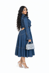 Structured Ruffle Denim Midi Dress