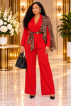 THE WILD ELEGANCE LEOPARD PANT SUIT SET(RED)