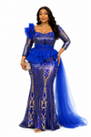 Celestial Regal Peplum Illusion Maxi Dress(Blue)
