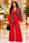 THE WILD ELEGANCE LEOPARD PANT SUIT SET(RED)