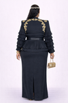 Black Royal Gold Embroidery Peplum Skirt Set