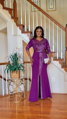  RHINESTONE PEPLUM MAXI DRESS(PURPLE)