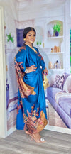 Luxe Royal Satin Kaftan Dress(skyblue/Brown)