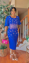 Short sleeve rhinestone maxi dress(Royal blue )