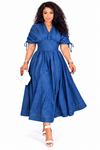 THE DENIM GRACE CORSET MAXI DRESS