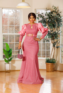  COUTURE SHIMMER FLOOR LENGTH MAXI DRESS(PINK)