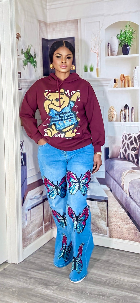 Sequin Butterfly Wide-Leg Jeans