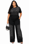 Diamond Glam Rhinestone Pant Set(Black)
