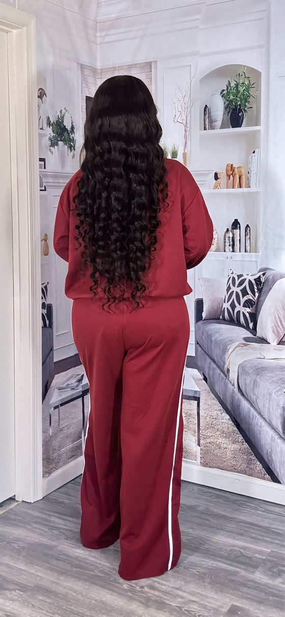 3-Piece Luxe Stretch Tracksuit Set – Burgundy
