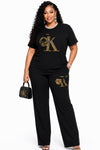 Crystal Luxe Lounge Pant Set(Black)