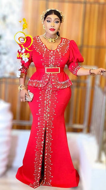  Red Empress Couture Beaded Mermaid Gown
