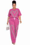 Blush Crystal Heart Luxe Pant Set(Pink)