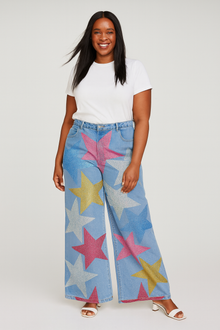  Rainbow crystal Superstar Wide-Leg Denim(Bottom)