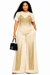 Golden Glam Fringe Pant Set(Beige)