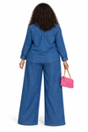 Gemstone Royalty  palazzo Denim pant Set(Blue)
